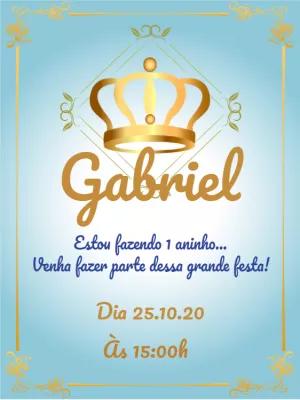Convite de Aniversário Príncipe Coroa Dourada para Editar