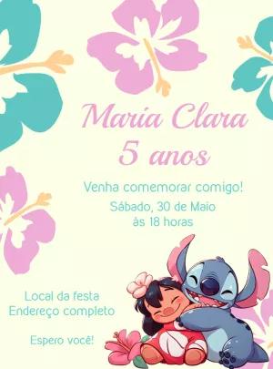 Convite de Aniversário Lilo e Stitch Editável Online