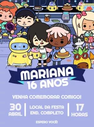 Convite de Aniversário Toca Life com Personagens para Editar