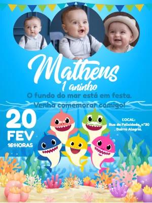 Convite Aniversário Baby Shark com Foto para Editar Online