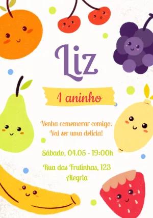 Convite Aniversário Tema Frutinhas Cute para Editar Online