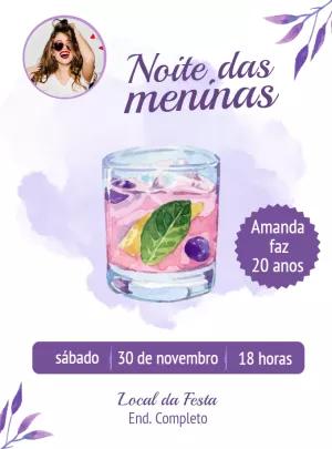 Convite Noite das Meninas Roxo com Foto para Editar Online