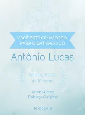 Convite de Batizado Delicado com Cruz e Pombas para Editar Online
