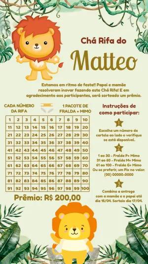 Chá Rifa Leão Safari: Convite Digital para Editar Online