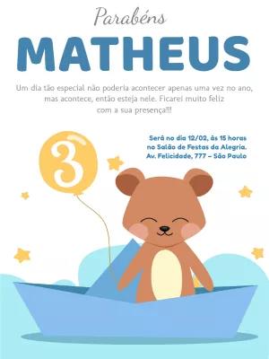Convite de Aniversário Ursinho no Barco para Editar Online