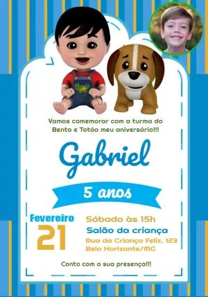 Convite Aniversário Bento e Totó com Foto para Editar Online