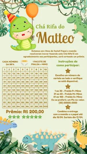 Convite Chá Rifa Dinossauro Baby Editável Online