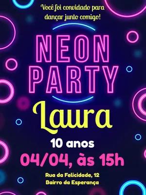 Convite de Aniversário Festa Neon para Editar Online