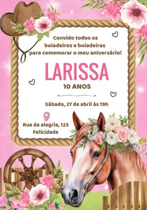 Convite Aniversário Boiadeira com Cavalo para Editar Online