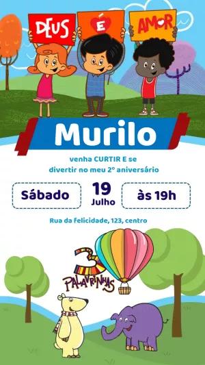 Convite de Aniversário 3 Palavrinhas com Personagens para Editar