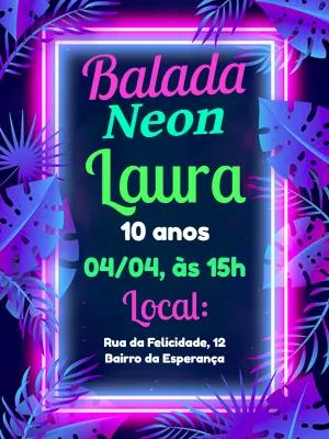 Convite Aniversário Balada Neon Tropical para Editar Online