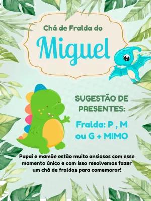 Convite Chá de Fraldas Dinossauro Fofo para Editar Online