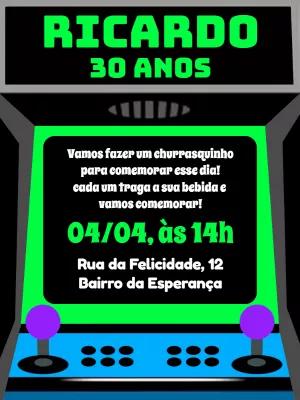 Convite de Aniversário Fliperama Retrô para Editar Online