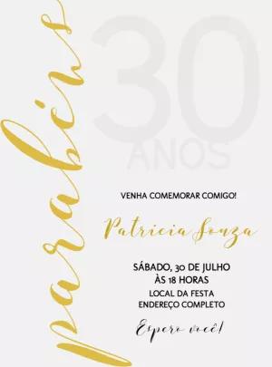 Convite de Aniversário 30 anos Minimalista para Editar Online