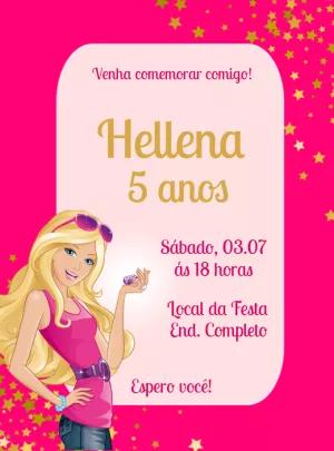 Convite de Aniversário Barbie Glamour Rosa e Dourado Editável
