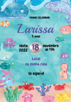 Convite Aniversário Fundo do Mar Aquarela Editável Online