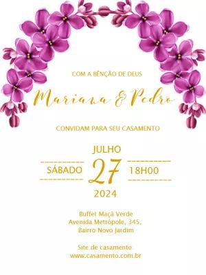 Convite de Casamento Floral Roxo para Editar Online