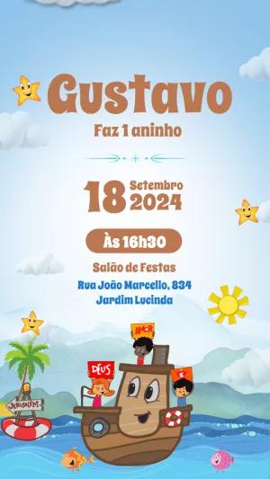 Convite Aniversário 3 Palavrinhas Barquinho para Editar