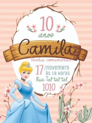 Convite Aniversário Cinderela Princesa para Editar Online