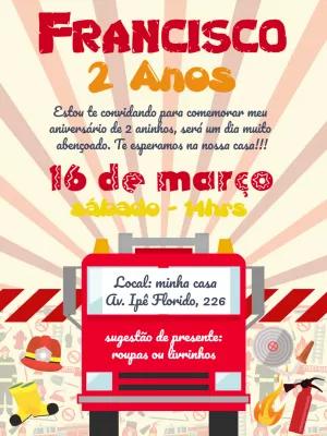 Convite de Aniversário Bombeiros com Caminhão para Editar