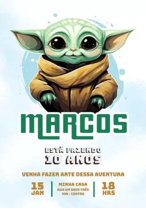 Convite Aniversário Baby Yoda Star Wars para Editar Online