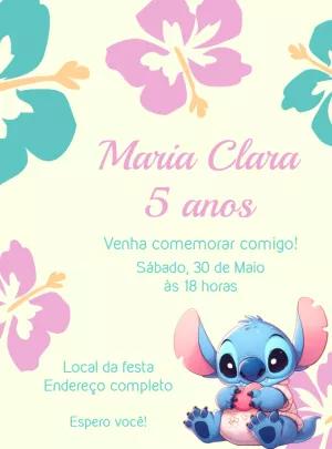 Convite Aniversário Stitch Fofo para Editar Online