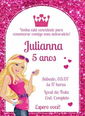 Convite Aniversário Barbie Glitter para Editar Online