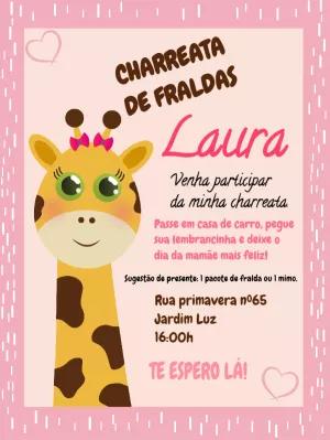 Convite Charreata de Fraldas Girafa Rosa para Editar Online