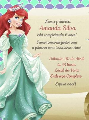 Convite de Aniversário Ariel a Pequena Sereia para Editar Online