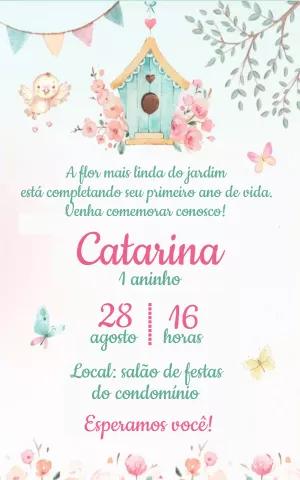 Convite Jardim Encantado Aquarela com Passarinhos para Editar