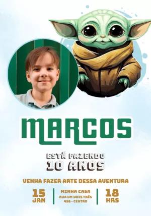 Convite Aniversário Grogu Baby Yoda com Foto para Editar Online