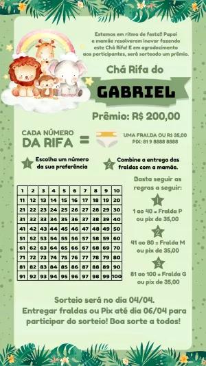 Convite Chá Rifa Safari com Animais para Editar Online