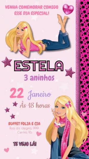 Convite de Aniversário Barbie Rosa para Editar Online