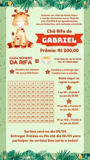 Convite Chá Rifa Safari com Girafa para Editar Online