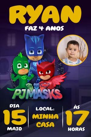 Convite Aniversário PJ Masks com Foto para Editar Online
