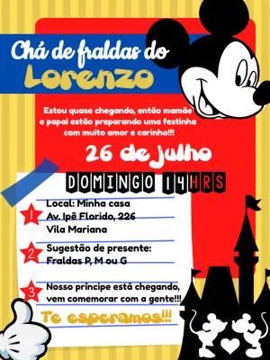Convite Chá de Fraldas Mickey Mouse para Editar Online