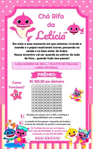 Convite Chá Rifa Baby Shark Rosa para Editar Online