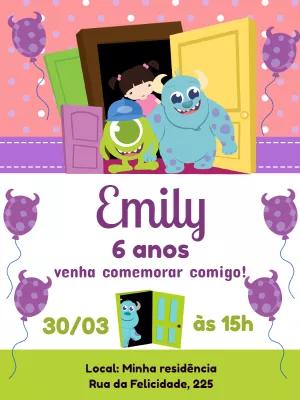 Convite de Aniversário Monstros SA para Editar Online