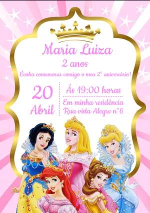 Convite Aniversário Princesas Disney para Editar Online