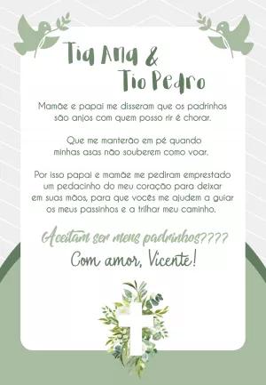 Convite Padrinhos de Batizado com Folhagem para Editar Online