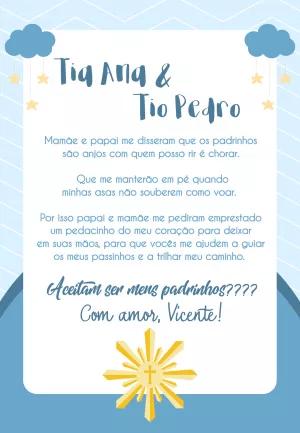 Convite Padrinhos de Batizado Menino para Editar Online