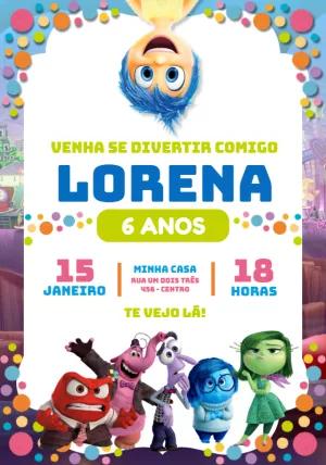 Convite Aniversário Divertida Mente com Personagens para Editar