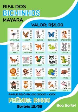 Rifa de Bichinhos com 100 Nomes para Editar Online