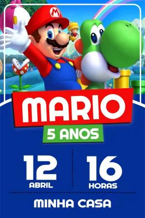 Convite de Aniversário Super Mario com Personagens para Editar