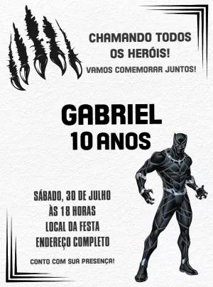 Convite Aniversário Pantera Negra para Editar Online