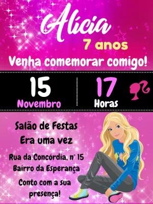 Convite de Aniversário Barbie para Editar Online