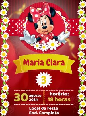 Convite de Aniversário Minnie Vermelha para Editar Online
