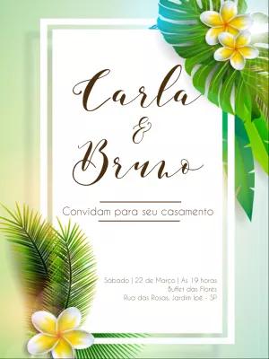 Convite de Casamento Tropical com Folhagem para Editar Online