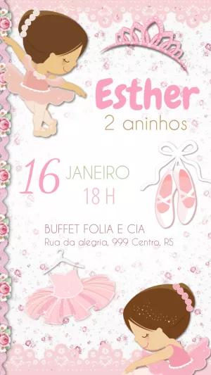 Convite Aniversário Bailarina Delicada para Editar Online