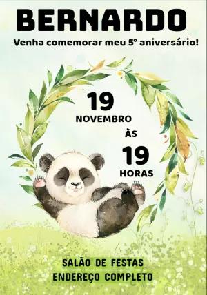 Convite de Aniversário Panda Fofo para Editar Online